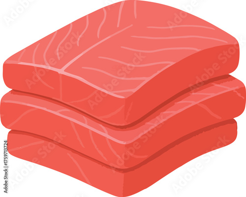 Stack of three raw salmon fillets fish food