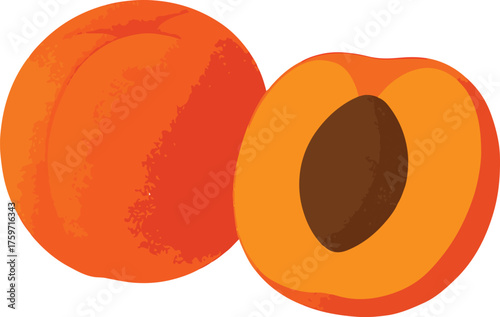 Whole and halved orange peaches with brown pits fruit