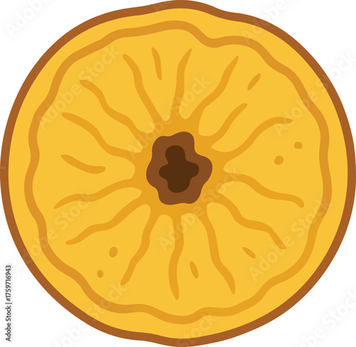 Yellow and brown stylized cross section of a fruit