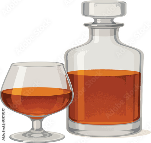 Amber liquor in decanter and snifter glass alcohol