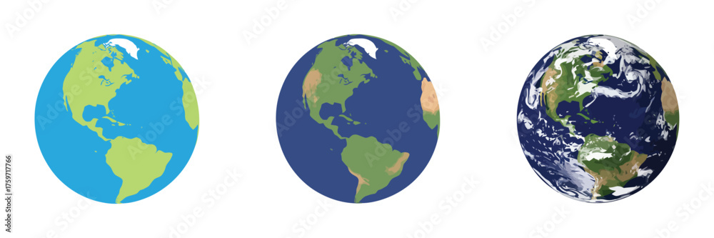 Fototapeta premium Earth Globe Vector Illustration – Flat, 3D, and Realistic Designs – Planet Earth Symbol for Global, Educational, and Environmental Graphic Projects