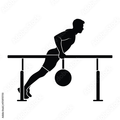 Silhouette illustration of a man performing dips on parallel bars vector graphic for fitness and sports silhouette vector illustration white background