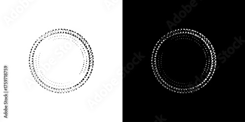 Dynamic abstract spiral sound wave rhythm lines. Circular spiral sound wave rhythm of lines. Circular futuristic abstract lines, black and white background.	
