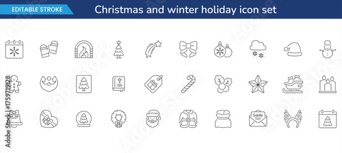 Christmas and winter holiday icon set in minimal outline style