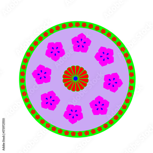Hand drowning Colorful floral mandala design, a vibrant circular pattern for festival decoration.