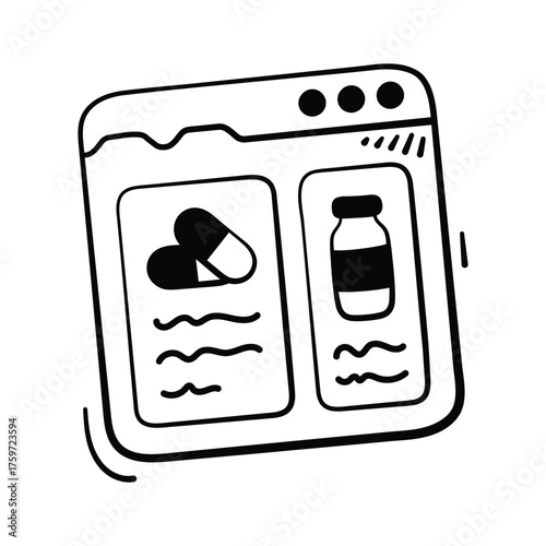 Hand drawn browser window showing medical info or online healthcare portal.
