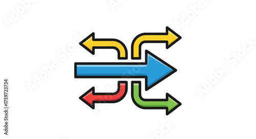 diversification strategy central blue arrow leading to four diverging arrows showcasing opportunity choice and diverse pathways ahead.