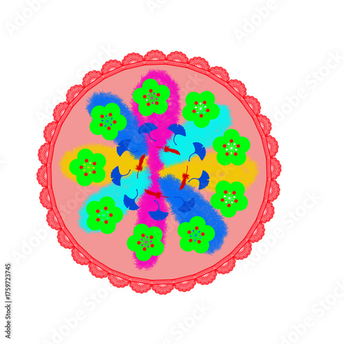 Vibrant floral mandala design, a colorful circular pattern for festival decoration.