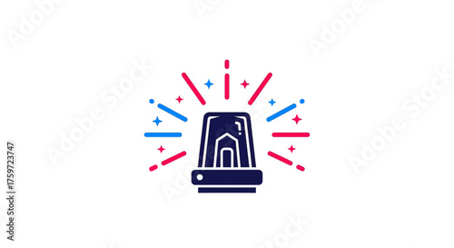 Emergency beacon icon shining brightly alerting with red and blue light useful for safety alert and emergency response illustrations.