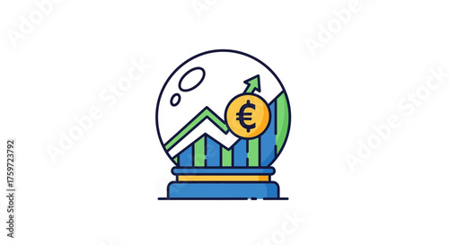 Financial forecast in crystal ball with euro rising predicting market growth in future investments ideal for finance blogs and economic analysis