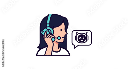 female ai customer support agent answering a customer call with ai chatbot assistance for streamlined communications in a call center
