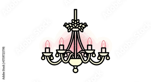 Elegant chandelier illustration with glowing candles perfect for interior design blogs evoking luxury and classic charm used in design projects.