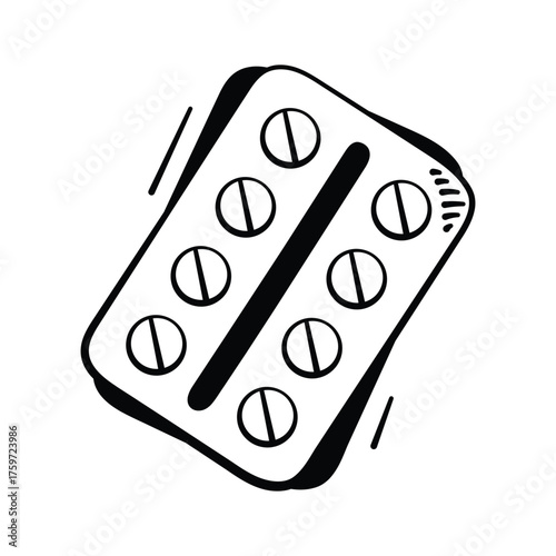 Hand drawn icon of pills symbolizing medication and pharmacy.