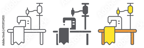 Sewing workplace icon, craft and sew, workplace seamstres sign, vector graphics, a linear pattern on a white background. editable stroke