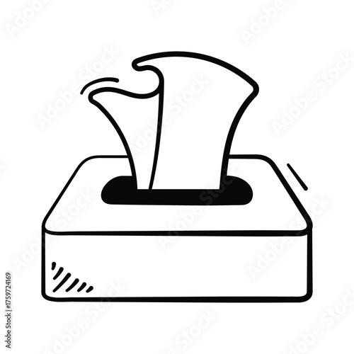 Hand drawn icon of tissue box representing healthcare and hygiene.