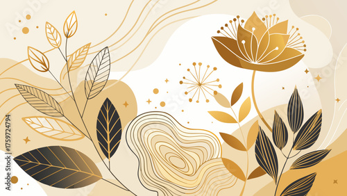 Elegant gold floral abstract background with botanical elements
