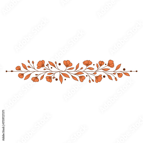 Horizontal page divider with flowers and unopened buds, elegant floral design
