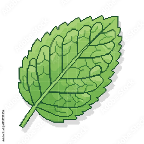 Pixel Art Mint Leaf — Minimalist Herbal Botanical