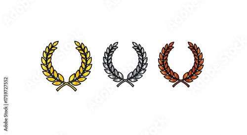 Gold silver bronze award laurel wreath symbolizing achievement and excellence great for educational materials and business presentations with a clear cut design.