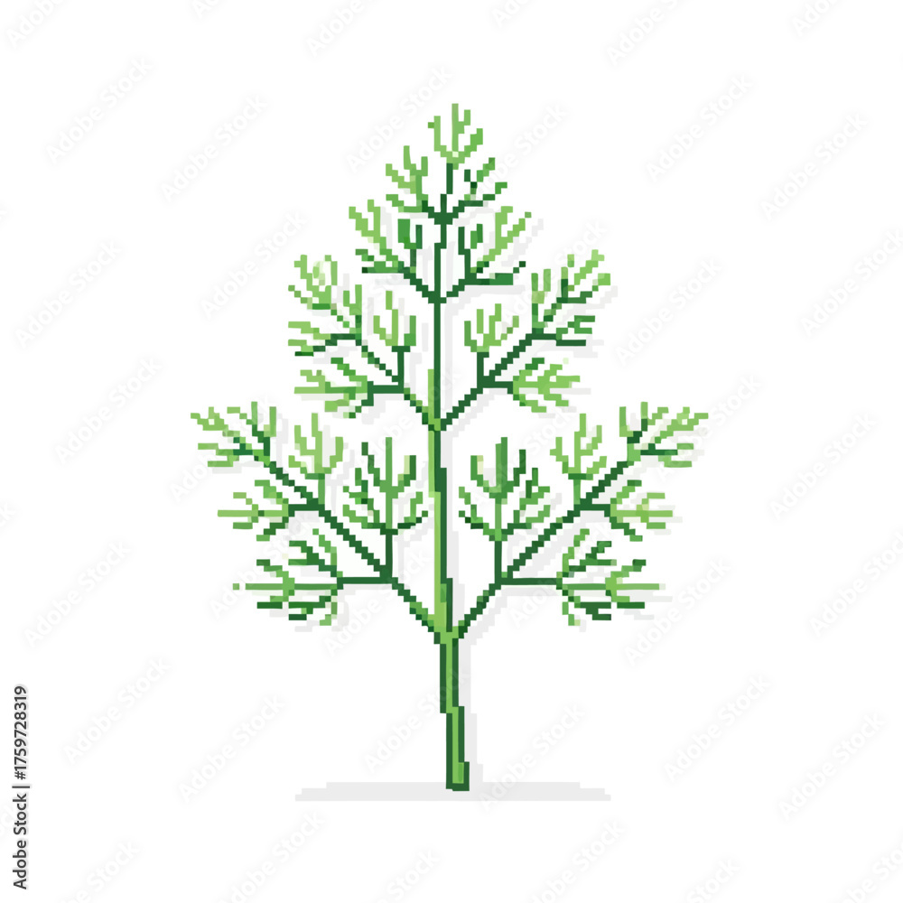 Fototapeta premium Pixel Art Dill Minimalist Herbal Botanical Vector