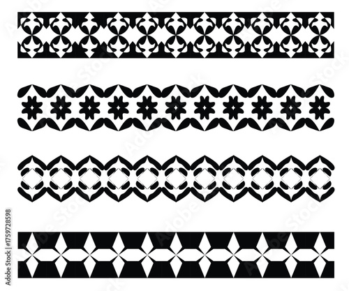 Geometric Decorative Border Seamless Pattern Set.