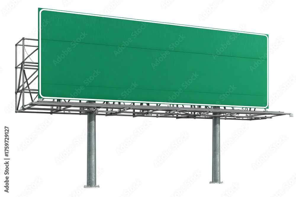 Obraz premium Large green highway road sign with white border for urban transportation
