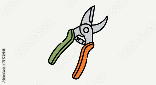 Illustration of pruning shears, featuring green and orange handles, ready for gardening.