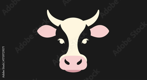A stylized, minimalist illustration of a cow's head against a dark background.