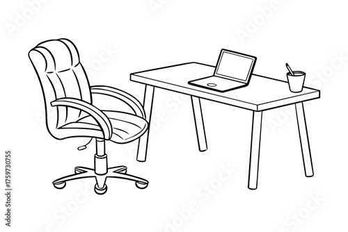 office chair , table , labtop silhouette