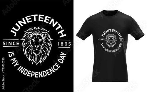 Juneteenth independence day t shirt design featuring a majestic lion emblem and the year 1865