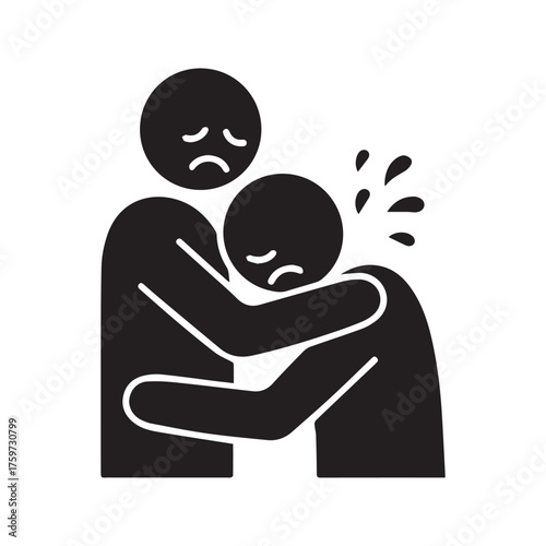 Compassionate Friend Comforting Crying Person with a Hug. Emotional Support, Empathy, and Grief Pictogram.
