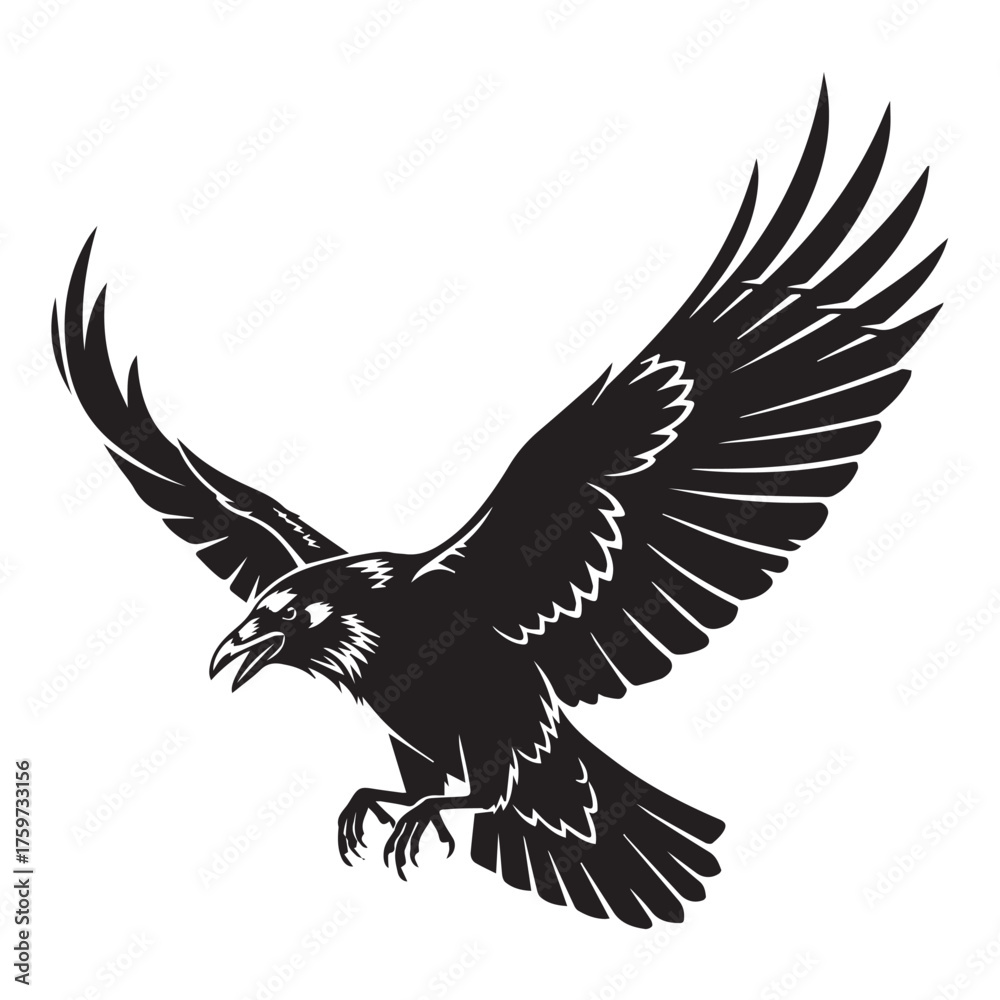 Fototapeta premium Majestic Raven in Flight with Wings Spread Wide.