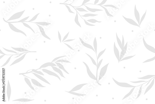 Beige leaves on a white background. Seamless pattern under clipping mask, convenient for editing. Branches and leaves of willow. Floral background for paper, cover, textile, dishes, interior decor.