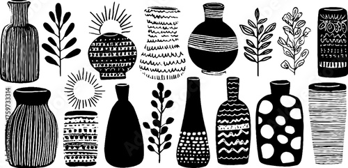 Greek motifs collection of vases and ornaments for design and decoration
