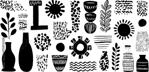 Elegant greek motifs collection with columns, vases, and laurel ornaments for design and decoration