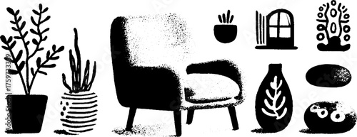 Cozy home harmony: armchair with candle, plant, and book for relaxing interior design