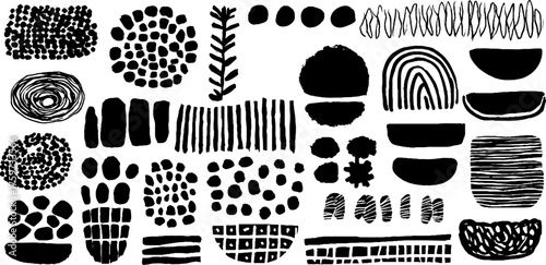 Abstract linear mosaic with waves, arcs, dots, and circles for modern design
