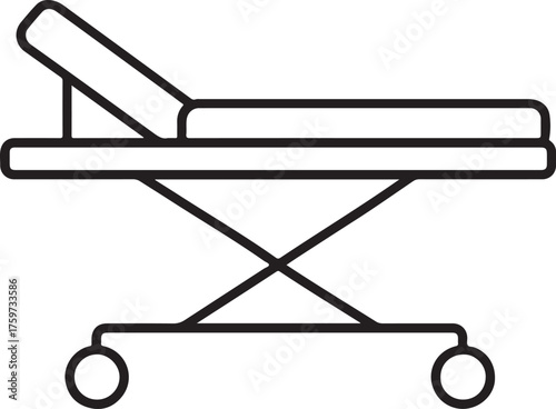 Medical stretcher icon silhouette clean line art design represents hospital transport emergency patient care equipment mobile bed