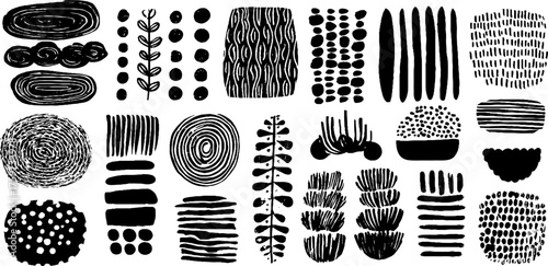 Minimalist monochrome patterns of lines, dots, and waves for decorative design