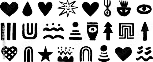 Abstract mood symbols set with heart, star, wave, arrow, and eye for creative design