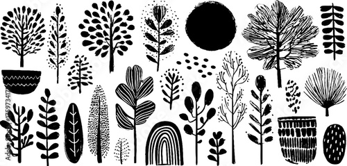 Boho woodland ornament collection with celestial sun and arch motifs for design