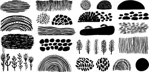Abstract sandy patterns with dots, waves, and curves for boho and scandinavian design