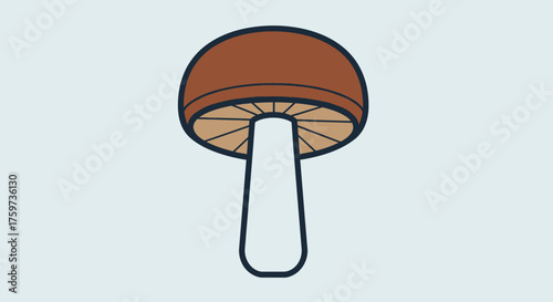 Illustration of a brown mushroom with a white stem against a light blue background.