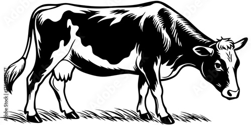 Dairy Cow Grazing Silhouette - Farm Animal and Milk Production Icon