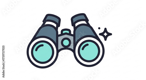 A playful binocular icon with sparkle, , representing exploration, search, and discovery in a fun and engaging way