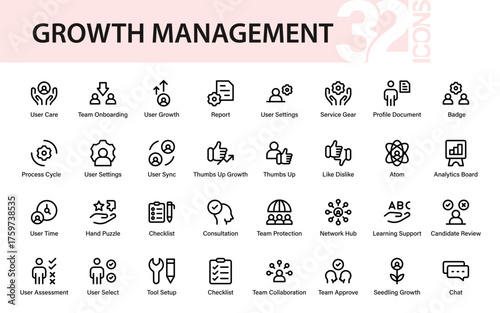 Teamwork, Growth, and HR Icons for Management Strategy. Elevate your project with this premium set of collaboration, assessment, and analytic symbols.