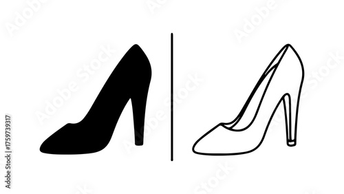 High heel shoes outline and solid with transparent background