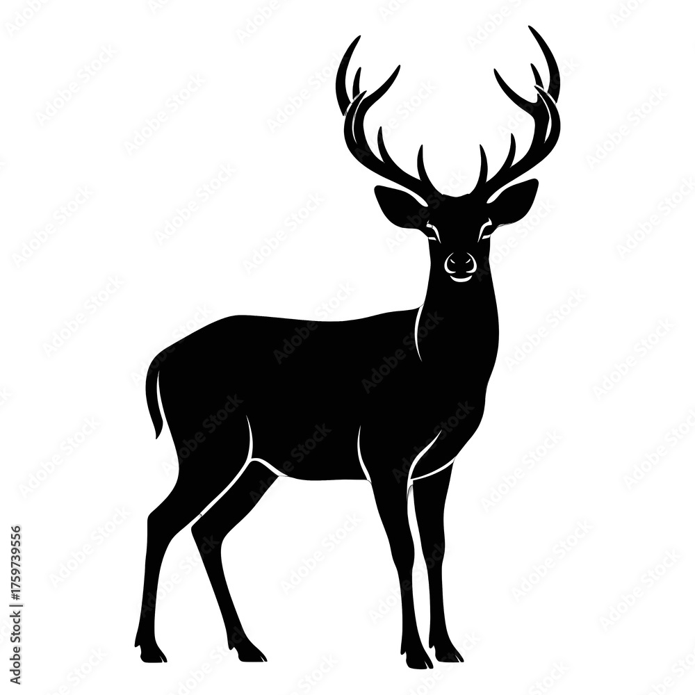 Fototapeta premium Black and White Deer Silhouette Illustration