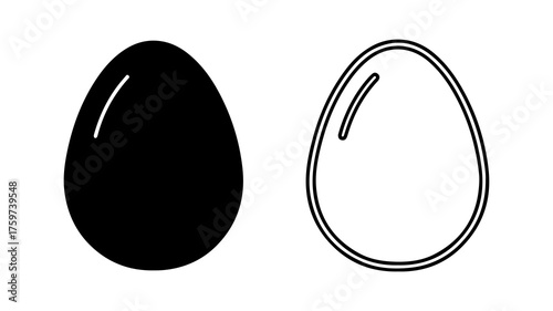 Egg icons with outline and solid fill with transparent background