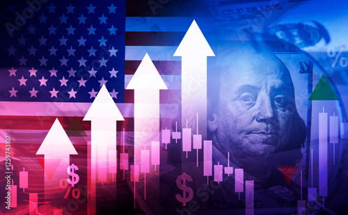US financial inflation crisis with stock market graph , economy problem , investment analysis concept
